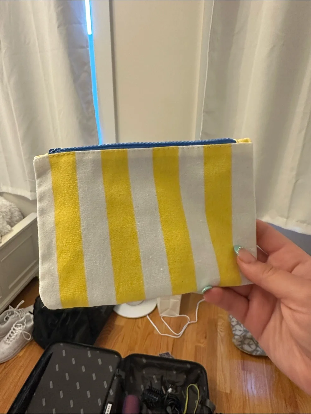 Striped Yellow and White Canvas Zip Pouch